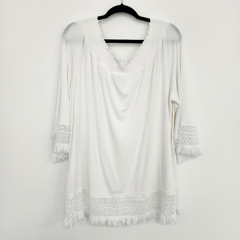 Chicos off the shoulders stretch tunic quarter sleeve size 3 (XL) in white